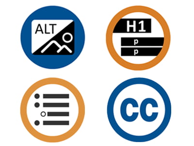 alt text, headings, lists and captions