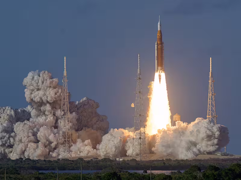 Artemis II launches from a pad