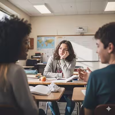 Middle school student disengaging from a group discussion