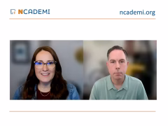 Split-screen webinar image featuring Jena Fahlbush and Rob Carr with NCADEMI branding.