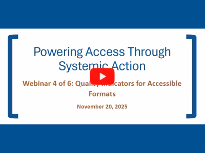Screenshot of webinar title slide in video player.